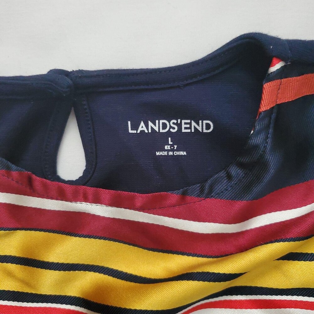 Lands' End Girls Navy Blue Multicolor Brocade Ribbon Stripe Dress Size L (6X-7) - Picture 6 of 14